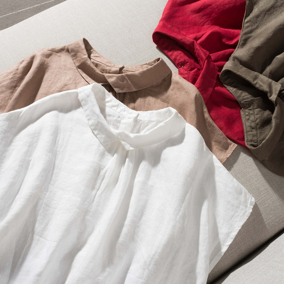 4色シャツブラウス 亜麻 綿麻通気性が良い ゆったりレディース 半袖 亜麻100％ リネン バックボタン体型カバー シンプル きれいめおしゃれ