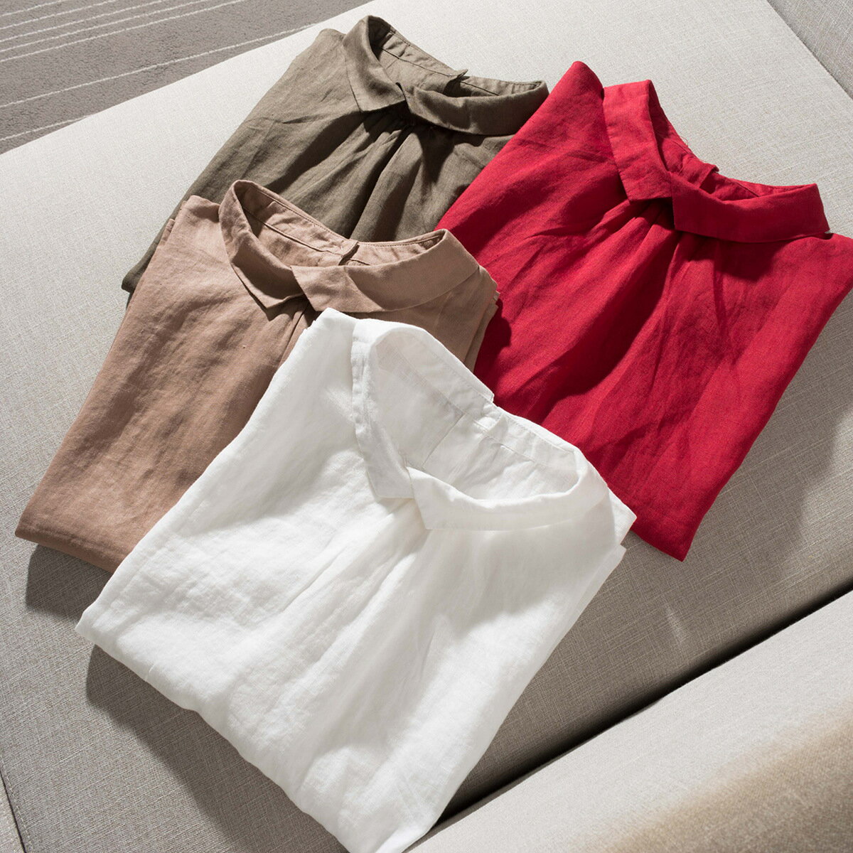 4色シャツブラウス 亜麻 綿麻通気性が良い ゆったりレディース 半袖 亜麻100％ リネン バックボタン体型カバー シンプル きれいめおしゃれ