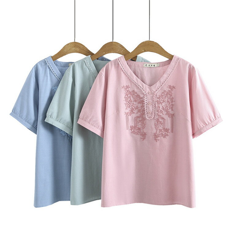 大きいサイズブラウス レディース トップス チュニック 半袖 vネック コットン レース 刺繍 体型カバー ゆったり プルオーバー 花柄 カットソー 着痩せ