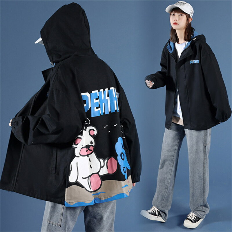 おしゃれ新品ジャケット大きいサイズ ライトアウター HIPHOPB系ゆったりバック落書風プリント薄手 フード付き ジャケット パーカーコートユニセックス 原宿系