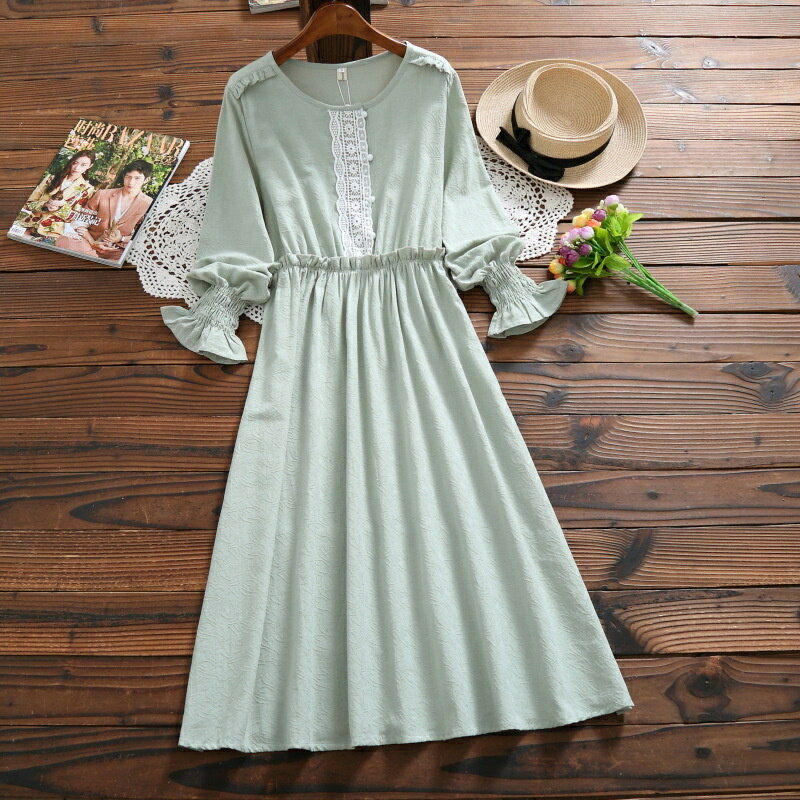 2色綿麻ワンピースレース付きシャツ...