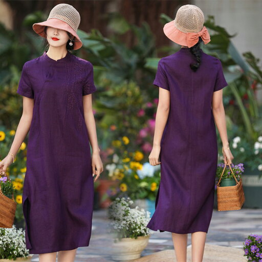 半袖刺繍 パープルワンピース 薄手綿麻 レディース 体型カバー着痩せ 母の日 プレゼント 新作 お洒落 キレイめ 夏用 涼しい20代30代40代 半袖刺繍 パープルワンピース 薄手綿麻 レディース 体型カバー着痩せ 母の日 プレゼント 新作 お洒落 キレイめ 夏用 涼しい20代30代40代