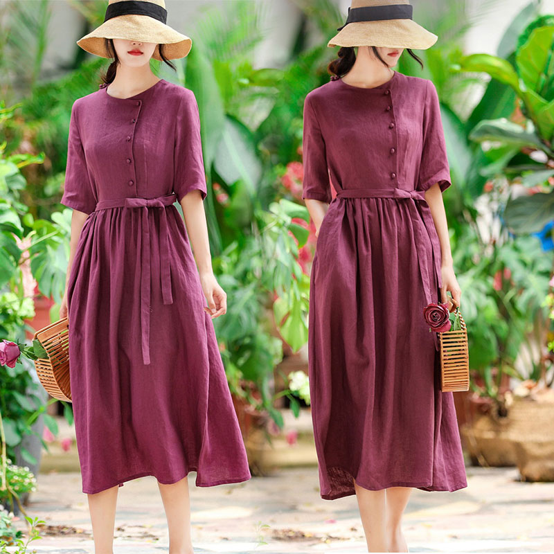 綿麻リネンマキシワンピース麻 リネン カジュアル ワンピース　レディース 体型カバー着痩せ　プレゼント 新作　お洒落 キレイめ 　夏用　涼しい20代30代40代