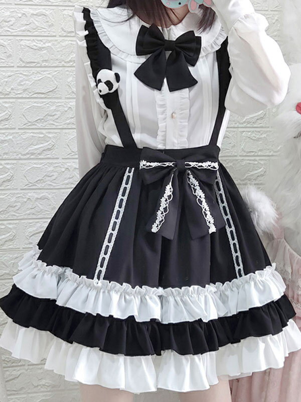 Sweet Lolita SK レース フリル リボン ポリエステル ブラック ロリータ スカート