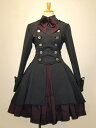 ゴスロリ軍服ワンピース OP ブラック コットン ダブルブレスト ボタン 長袖 リボン アイドル衣装 フリル 制服ワンピース