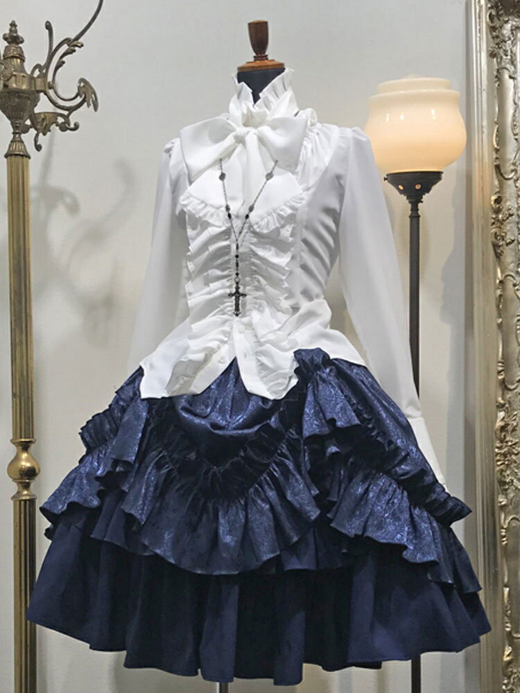 ゴシックロリータSKホワイトレースアップフリルロリータスカート