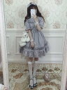 スウィートロリータOPドレスシフォンフリルプリーツグレーロリータワンピースドレス(4)