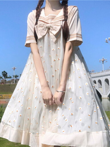 甘いロリータOPドレスポリエステル半袖刺?蝶結びカジュアルロリータワンピースドレス 甘いロリータOPドレスポリエステル半袖刺?蝶結びカジュアルロリータワンピースドレス
