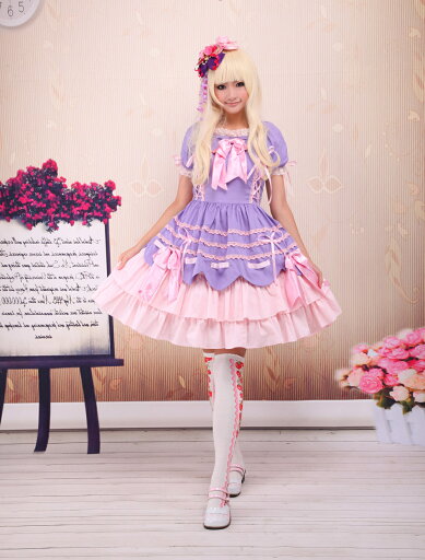 甘いパープルピンクロリータOPドレス 2025 ショートスリーブ レイヤー リボン トリム アイドル衣装 甘いパープルピンクロリータOPドレス 2025 ショートスリーブ レイヤー リボン トリム アイドル衣装
