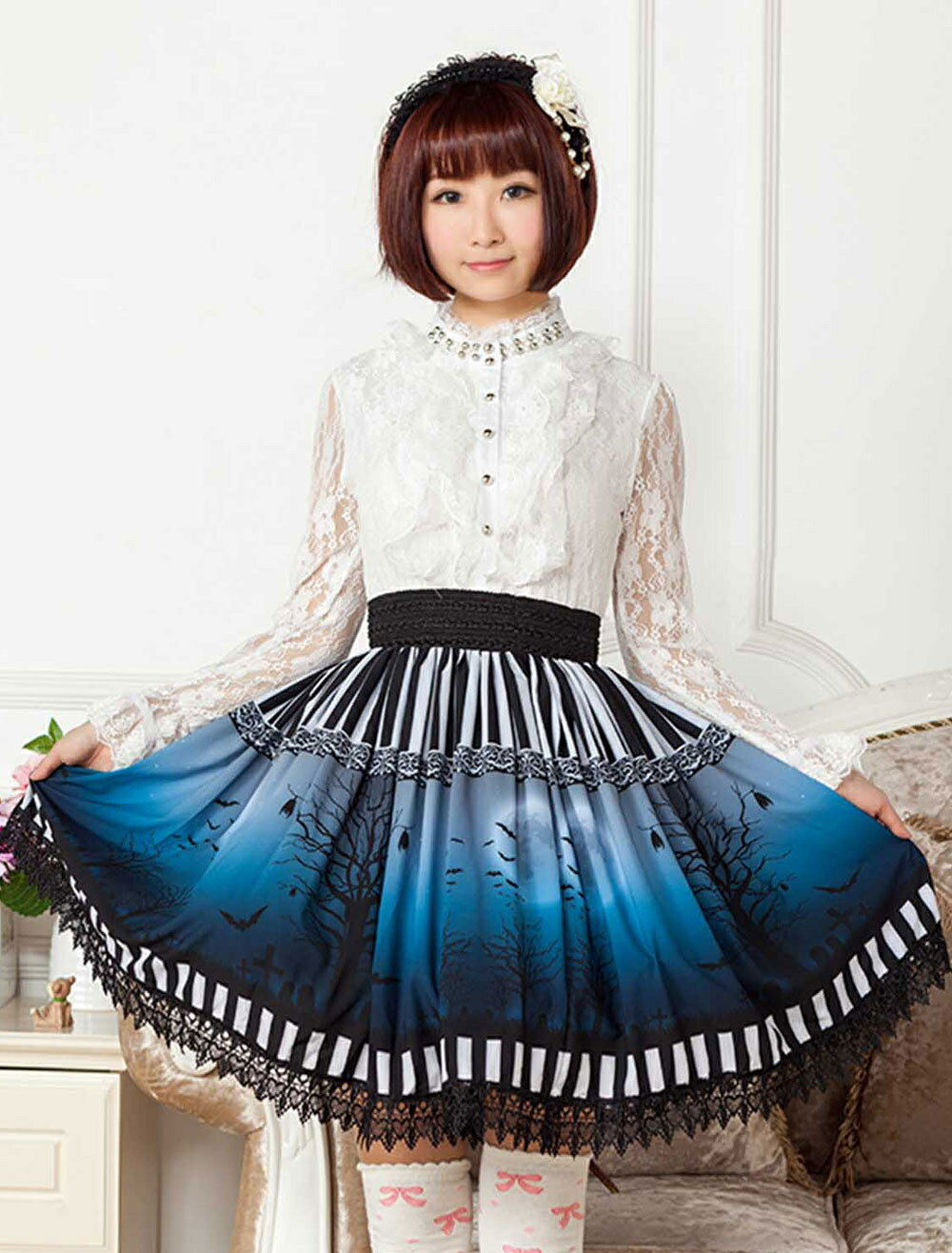 甘いロリータスカート 2025 冬の月の夜SKロリータスカート バットアンダーザ・ブルー アイドル衣装