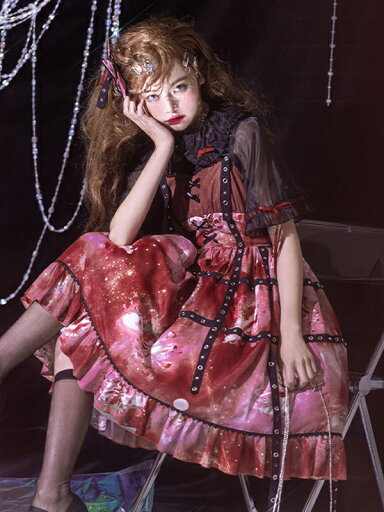 ゴシックロリータ JSK ドレス バーガンディ ノースリーブ フリル ポリエステル 花柄 ロリータ ジャンパー スカート ゴシックロリータ JSK ドレス バーガンディ ノースリーブ フリル ポリエステル 花柄 ロリータ ジャンパー スカート