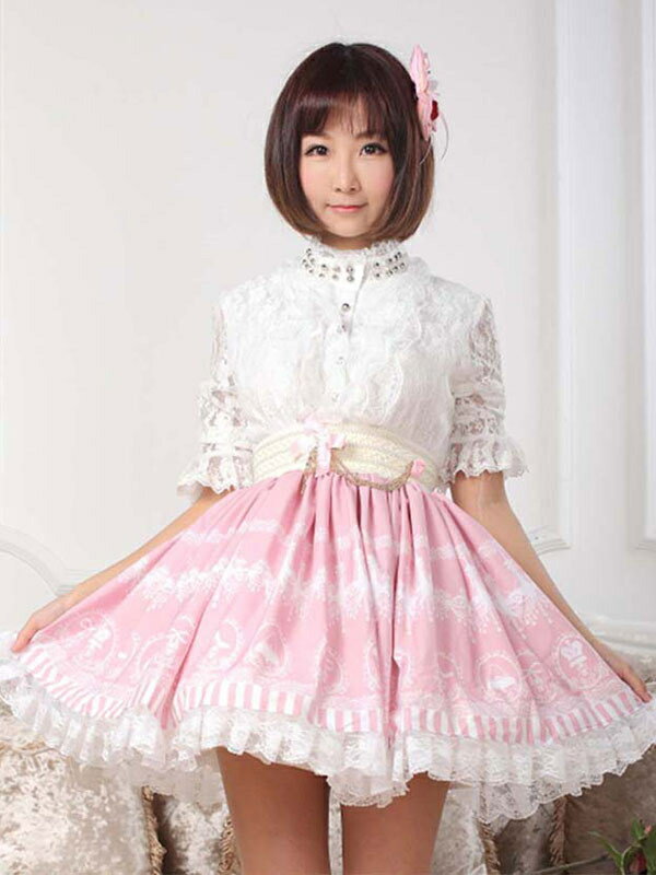 ロリータ服　スカート　スィート　ポリエステル　プリント　ピンク　カジュアル