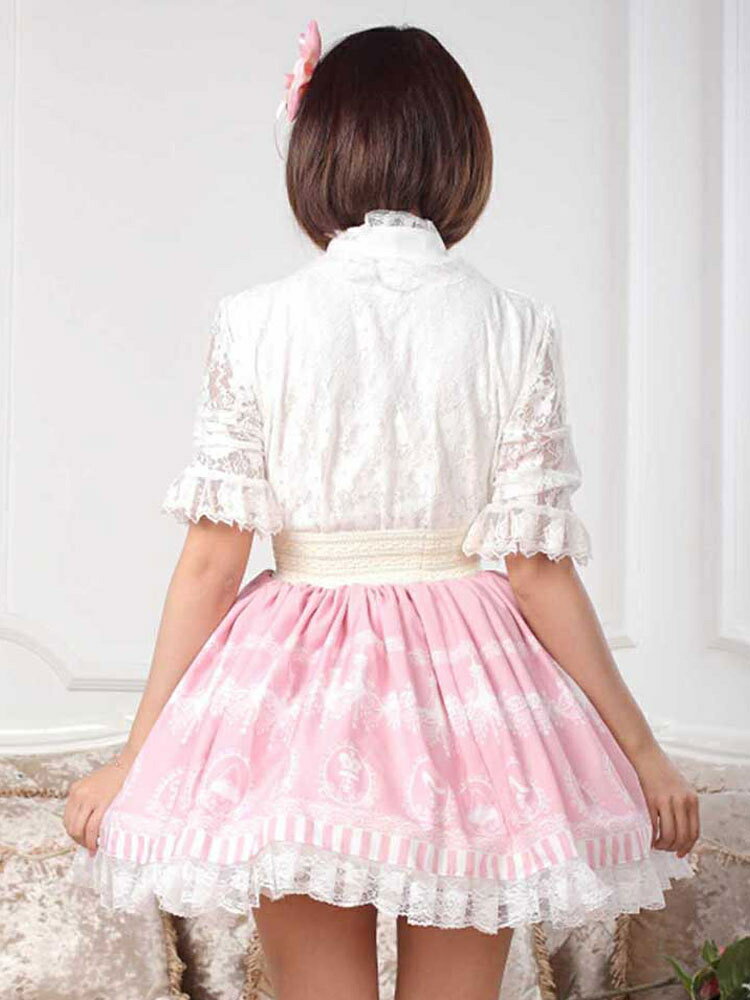 ロリータ服　スカート　スィート　ポリエステル　プリント　ピンク　カジュアル