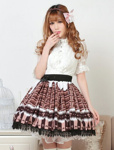 ロリータ服 スカート チョコレート色 レース切り替え ロリータ服 スカート チョコレート色 レース切り替え