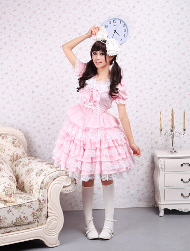 ロリータ服 ワンピース ピンク オーダーメイド可能 ショートスリーブ ロリータ服 ワンピース ピンク オーダーメイド可能 ショートスリーブ