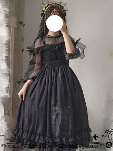 甘いロリータJSKドレスネバーランドブラックノースリーブフリルボウポリエステルフローラルプリントロリータジャンパースカート 甘いロリータJSKドレスネバーランドブラックノースリーブフリルボウポリエステルフローラルプリントロリータジャンパースカート