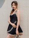 黒ロリータ衣装フリルノースリーブトップパンツ水着