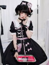 甘いロリータドレスポリエステル半袖レースの弓フリル黒の甘いロリータジャンパースカート