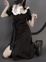 ゴシックロリータオペランドブラック半袖フリル弓ポリエステルロリータワンピースドレス