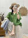 5 colorsレディース無地女性用 Vネック シャツブラウス トップス sweet可愛いポケツト トップス 通勤 通学 普通着 コットン 5分袖シャツ女の子 ...
