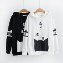 送料無料 ユニセックス男女兼用Tシャツかわいい猫プルオーバー スウェット耳フード付き ジャケット パーカーコートプルオーバーパーカー【ルームウェア】長袖半袖Tシ...