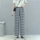 ガウチョパンツワイドパンツ レディース ブロックチェック センターシーム ポケット ロング丈 アンクル丈 ウエストゴム(4)