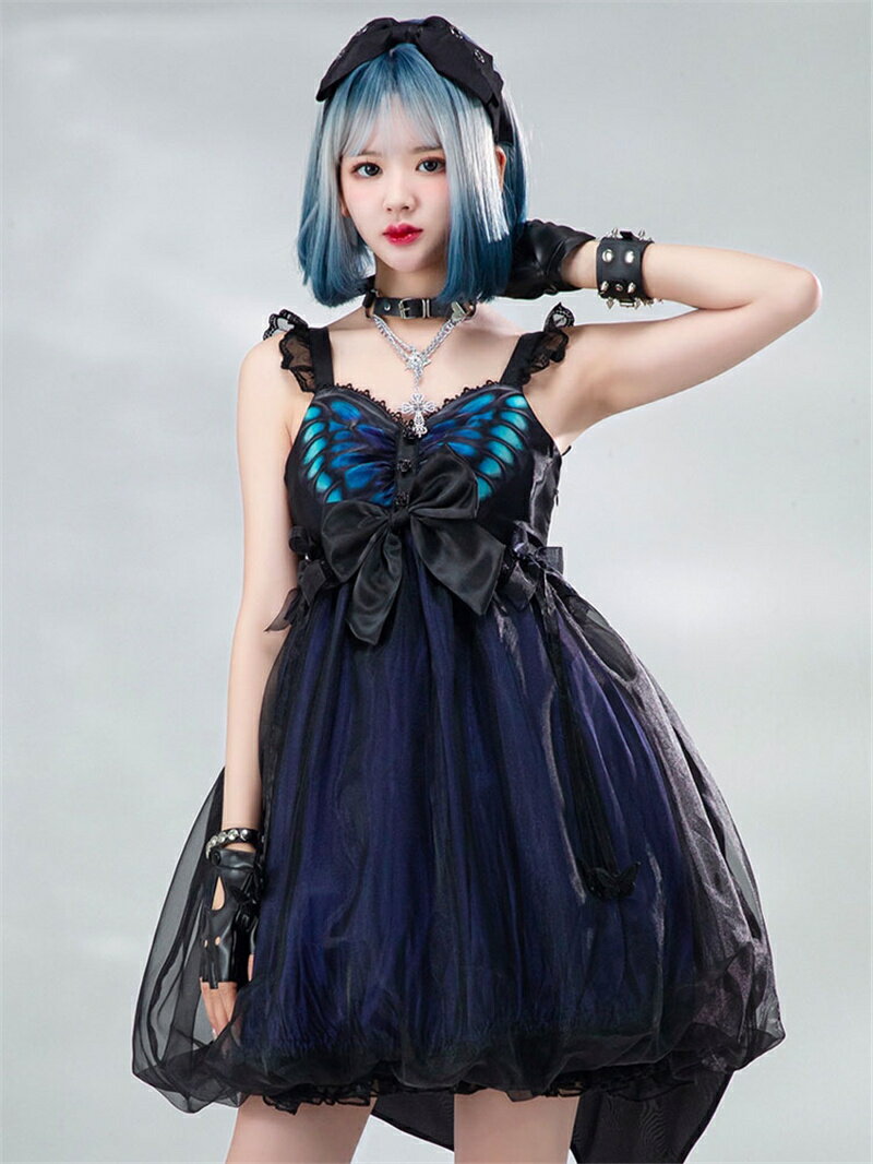 ハロウィン衣装 Halloween　party dress 膝丈ドレスゴシックロリータJSKドレスポリエステルバタフライノースリーブロリータジャンパースカートキャミソールワンピース