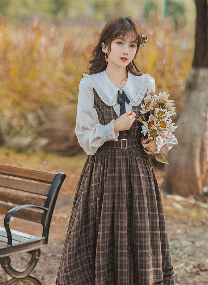 3点セット甘いロリータチェックワンピースクラシカルロリータドレス ポリエステル ノースリーブロリータドレス 長袖シャツワンピース ドレスハロウィン パーティイベ...