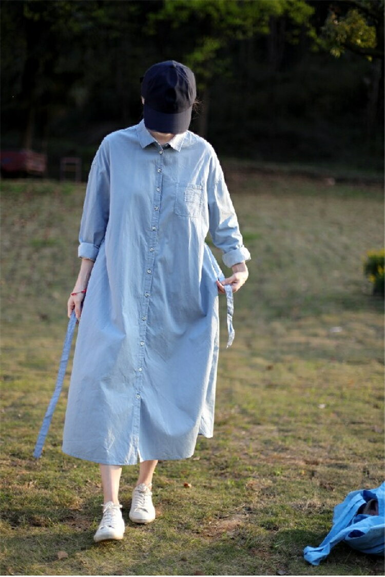 デニム シャツワンピースロングシャツ レディース ゆるシャツ ボタンシャツ シャワンピース ライトアウター 着痩せ コーデ 前開き 無地 長袖 薄手 通勤 BF風 ルーズ 3