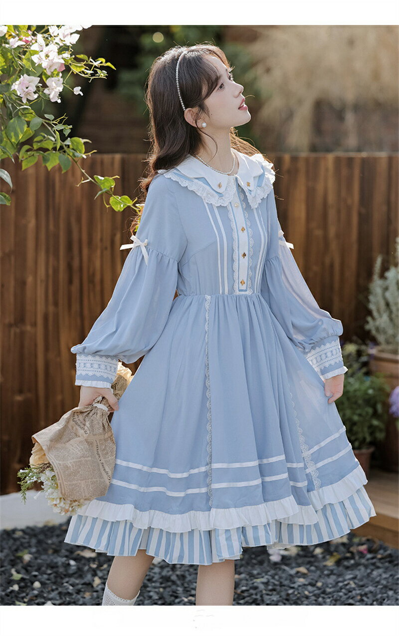 ロリータ ワンピースLolitaワンピース 長袖 学院風シャツワンピースAラインプリンセスロリータドレスミドル丈 学生 制服 女の子 大人可愛いシンプル カジュアル ゆったり お洒落 お呼ばれフォーマルワンピース 結婚式ワンピース 二次会 披露宴 ロングドレス 40代 30代 20代