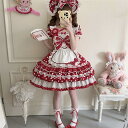 甘いロリータJSKドレスゴシックロリータ衣装 文化祭/学園祭/コスプレ対応 ゴシック×スイートロリータ 半袖オールシーズン リボンフリルデザインロリータ服 天使ワンピース 後ろゴムワンピ 夏用OP 刺繍ワンピース メイド風コスチューム S/M/L 通販限定