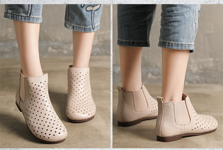 レトロショートブーツラウンドトゥマーティンブーツドールヘッドレディースブーツ牛革メッシュ 透かし彫りブーツ フラットカジュアル シューズ 美脚/脚長 歩きやすい