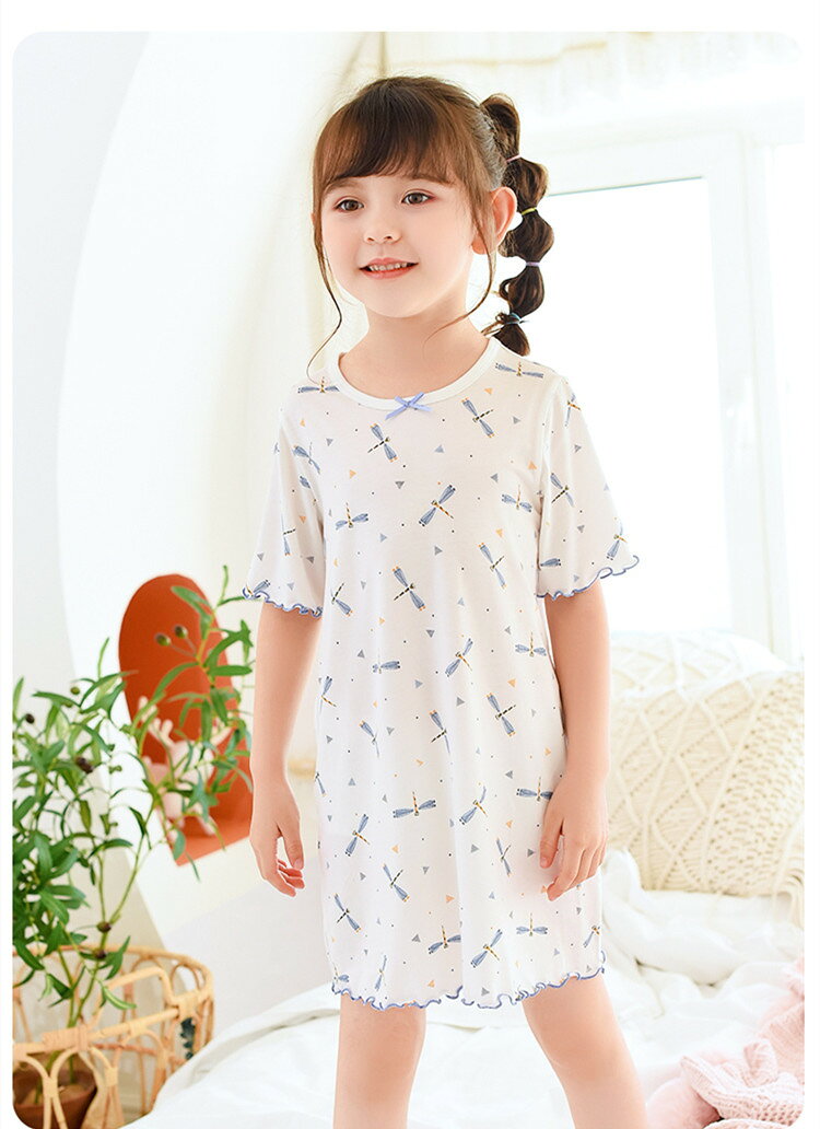 パジャマ ワンピース キッズ 綿 とんぼ柄子供服 女の子 部屋着 寝間着 ルームウェア 寝巻き ロング丈 ワンピース姫系 パジャマ 可愛い — vista 2