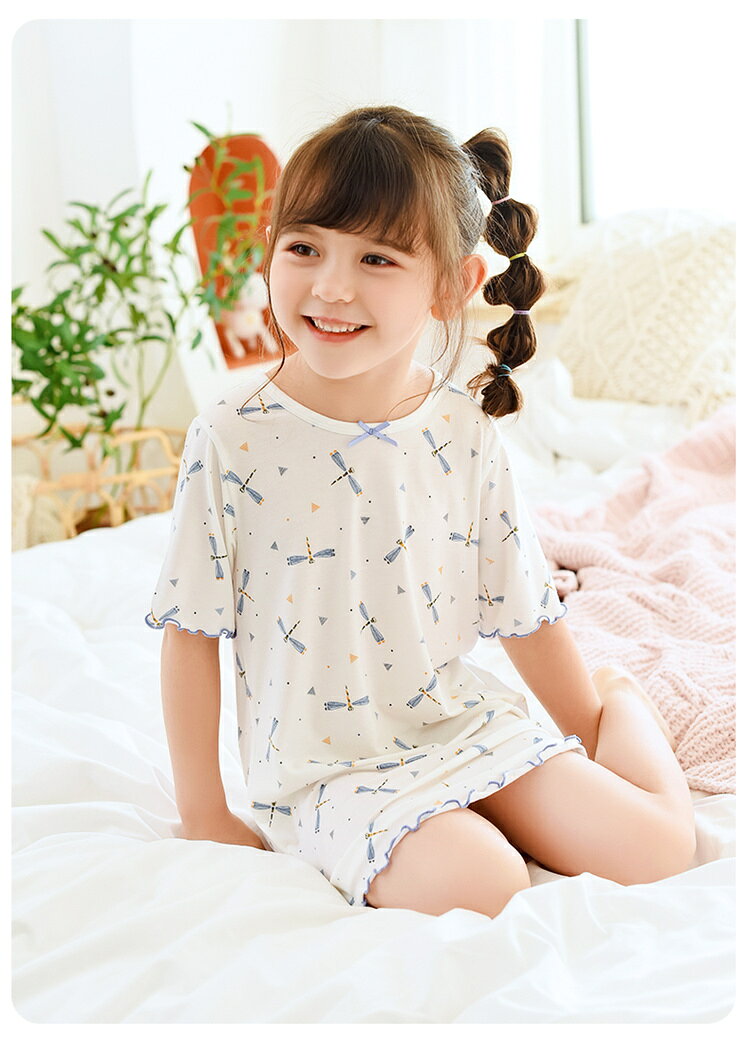 パジャマ ワンピース キッズ 綿 とんぼ柄子供服 女の子 部屋着 寝間着 ルームウェア 寝巻き ロング丈 ワンピース姫系 パジャマ 可愛い — vista 3