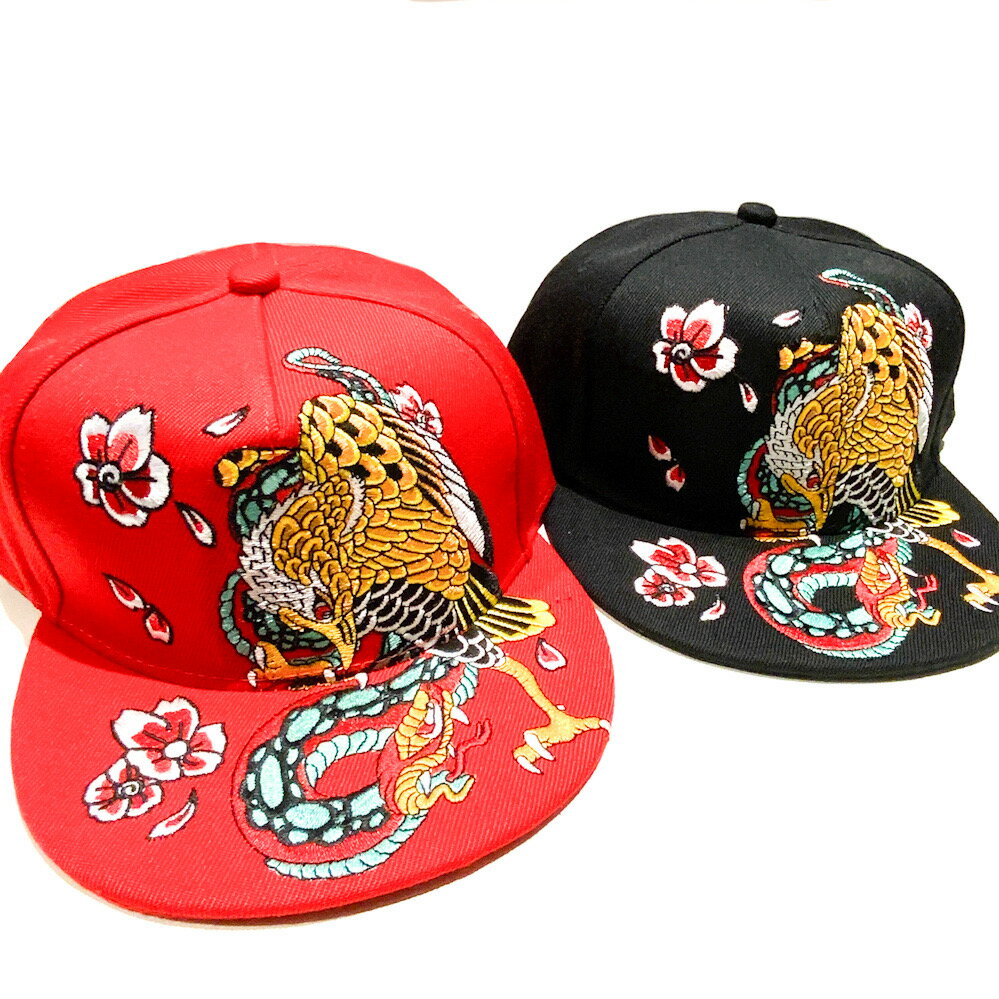 和柄 刺繍 不死鳥 キャップ cap 日本 東京 お土産