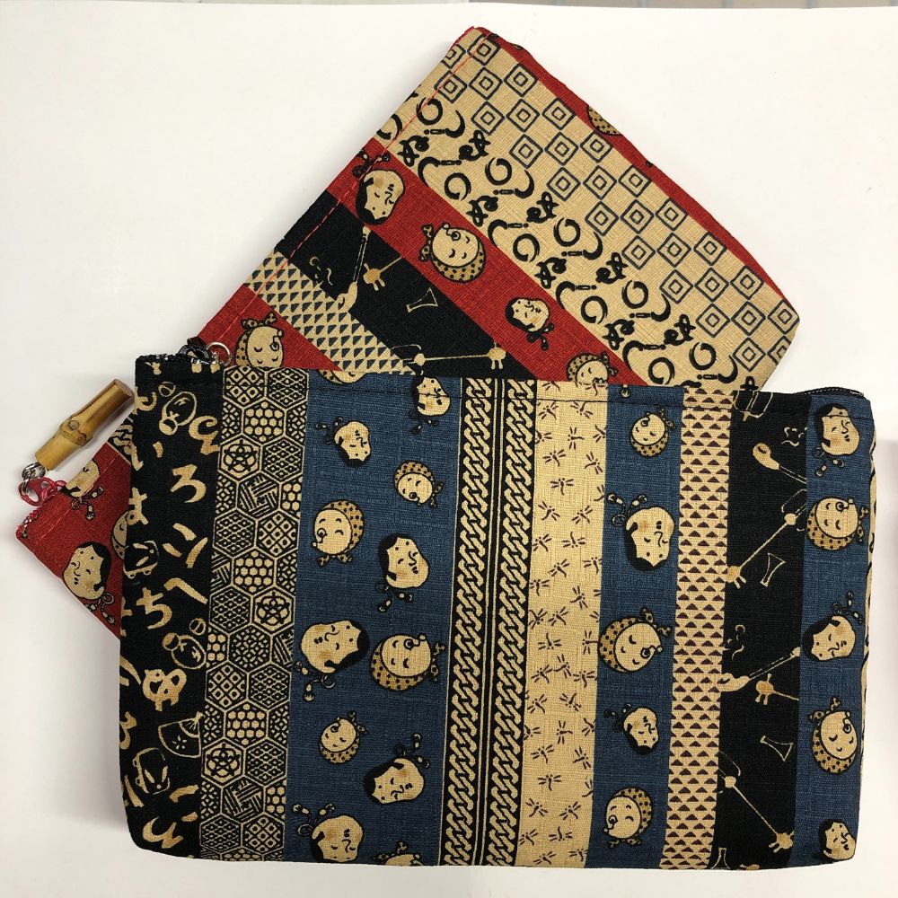 日本製 時代小紋 竹玉付角平ポーチ 和雑貨 小物入れ 外国人 お土産 ホームステイ 人気 日本製小物 大量..