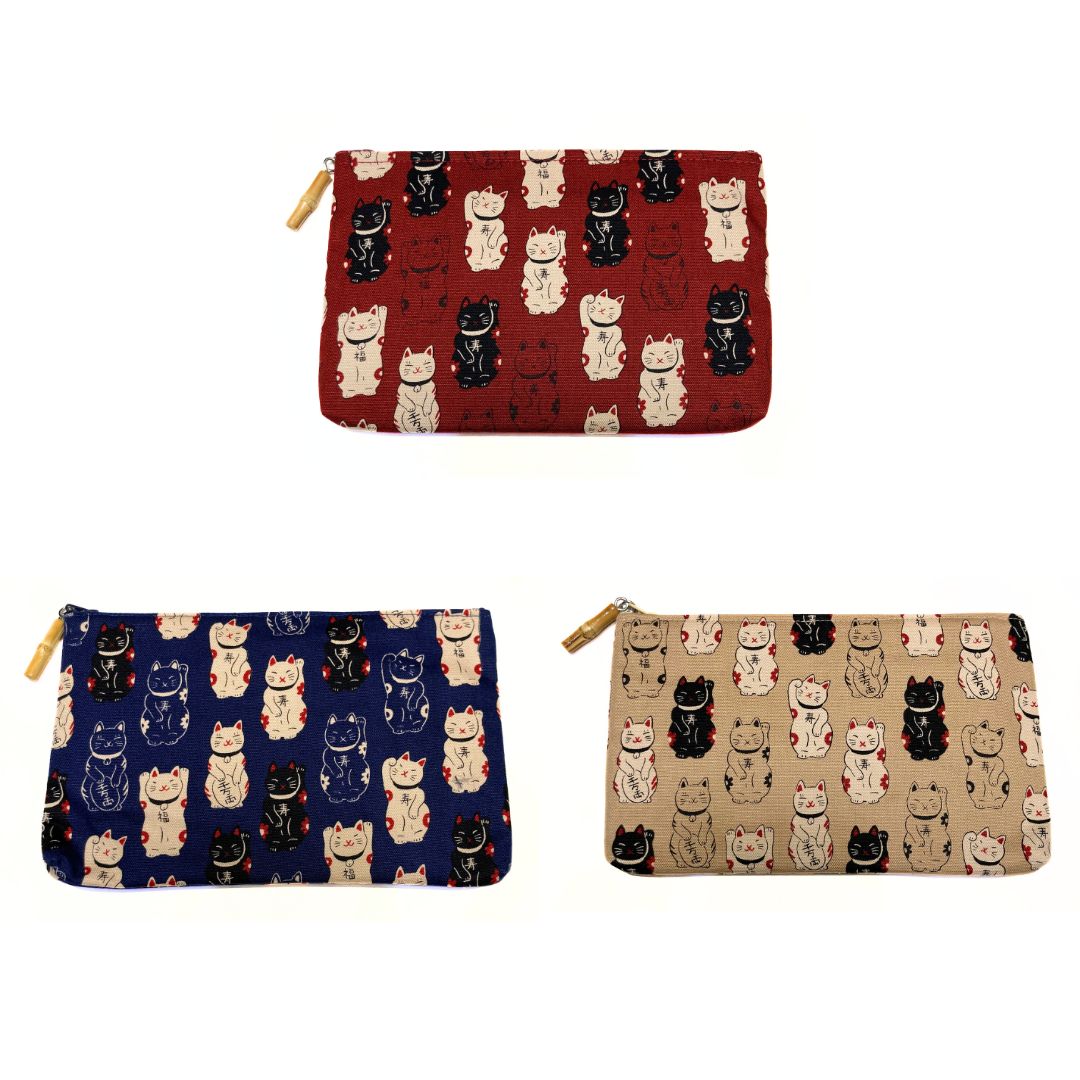 日本製 招き猫 竹玉付角平ポーチ 和雑貨 小物入れ 外国人 お土産 ホームステイ 人気 日本製小物 大量購..