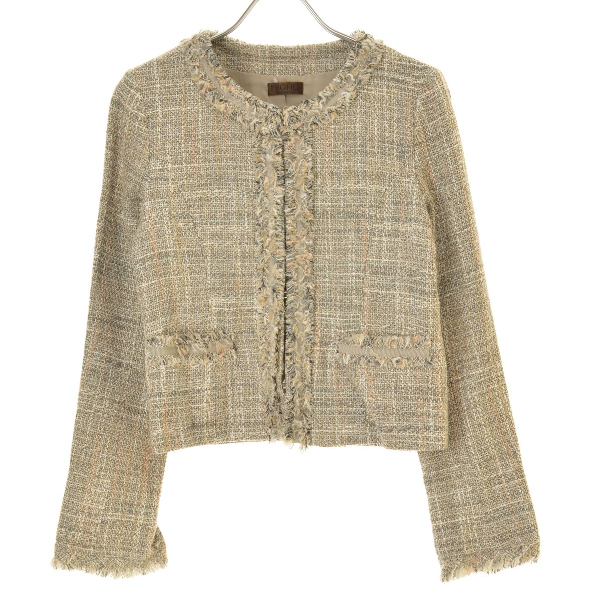 【中古】PROFILE / プロフィールノーカラーツイードジャケット【cacfajcd-l】