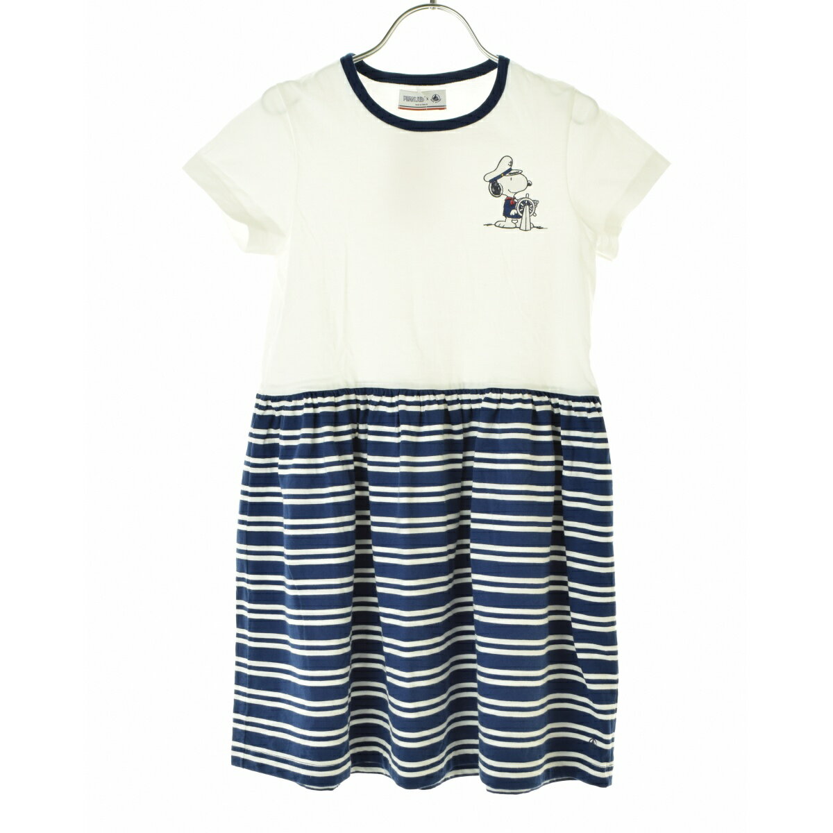 【中古】PETITBATEAU × PEANUTS / プチバトー × ピーナッツスヌーピー ボーダー半袖ワンピース【cacfba..