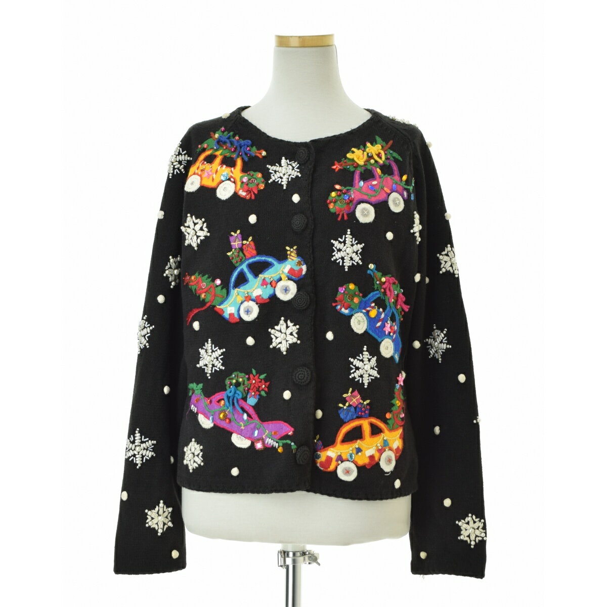 【中古】michael simon90s ビーズ刺繍 クリスマス ニット長袖カーディガン【cacgae...