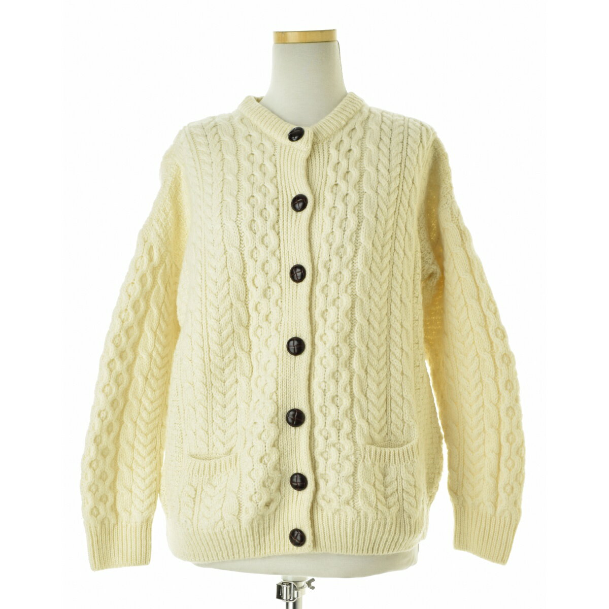 【中古】aran WOOLLEN MILLS / アランウーレンミルズアイルランド製 メリノウールアラン ケーブルニット長袖カーディガン【cacgacab-l】