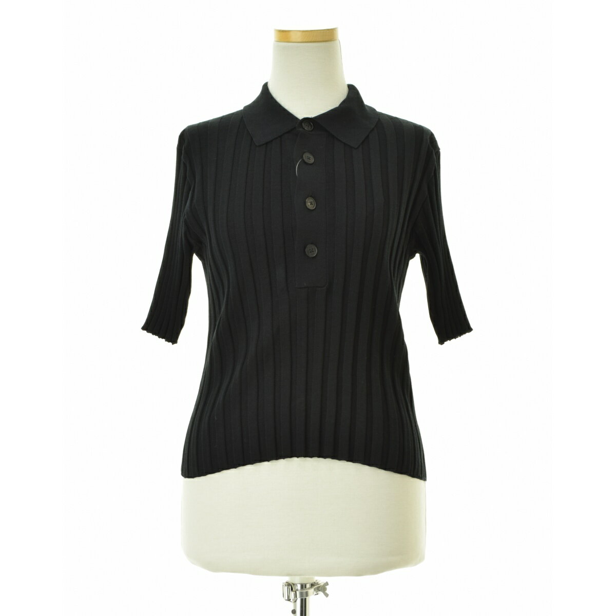 【中古】HYKE / ハイク25SS 11385 WIDE RIBBED POLO SWEATER ワイドリブニット五分袖ポロシャツ【cacfbabj-l】