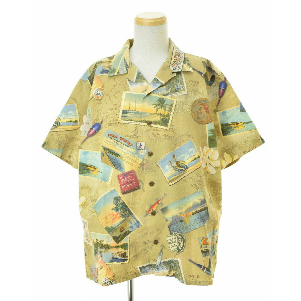 【中古】POLO RALPH LAUREN / ポロ ラルフローレンCLASSIC FIT ポストカードプリント オープンカラー半袖シャツ【cacgadcd-m】