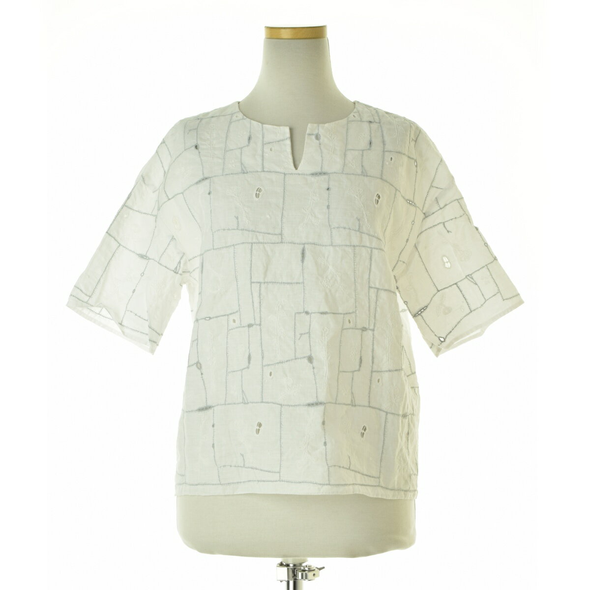 【中古】mina perhonen / ミナペルホネンgarden patchwork五分袖ブラウス【cacfbcai-l】