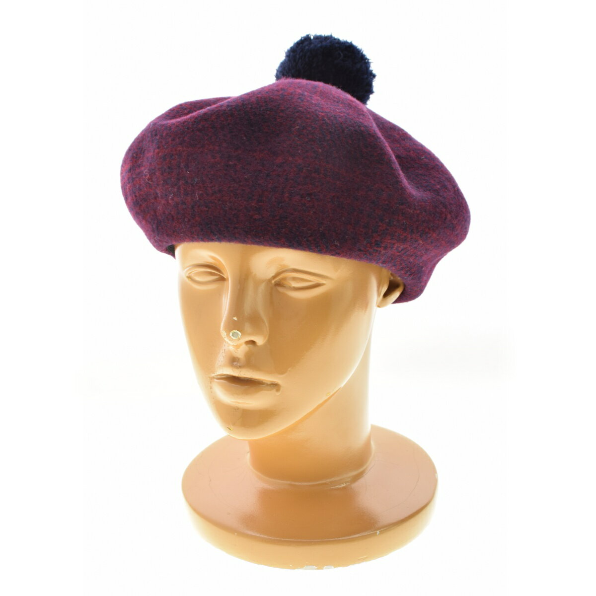 【中古】MACKINTOSH PHILOSOPHY / マッキントッシュフィロソフィーボンボン付グレンチェック ウールベレー帽【cacgaebi-z】