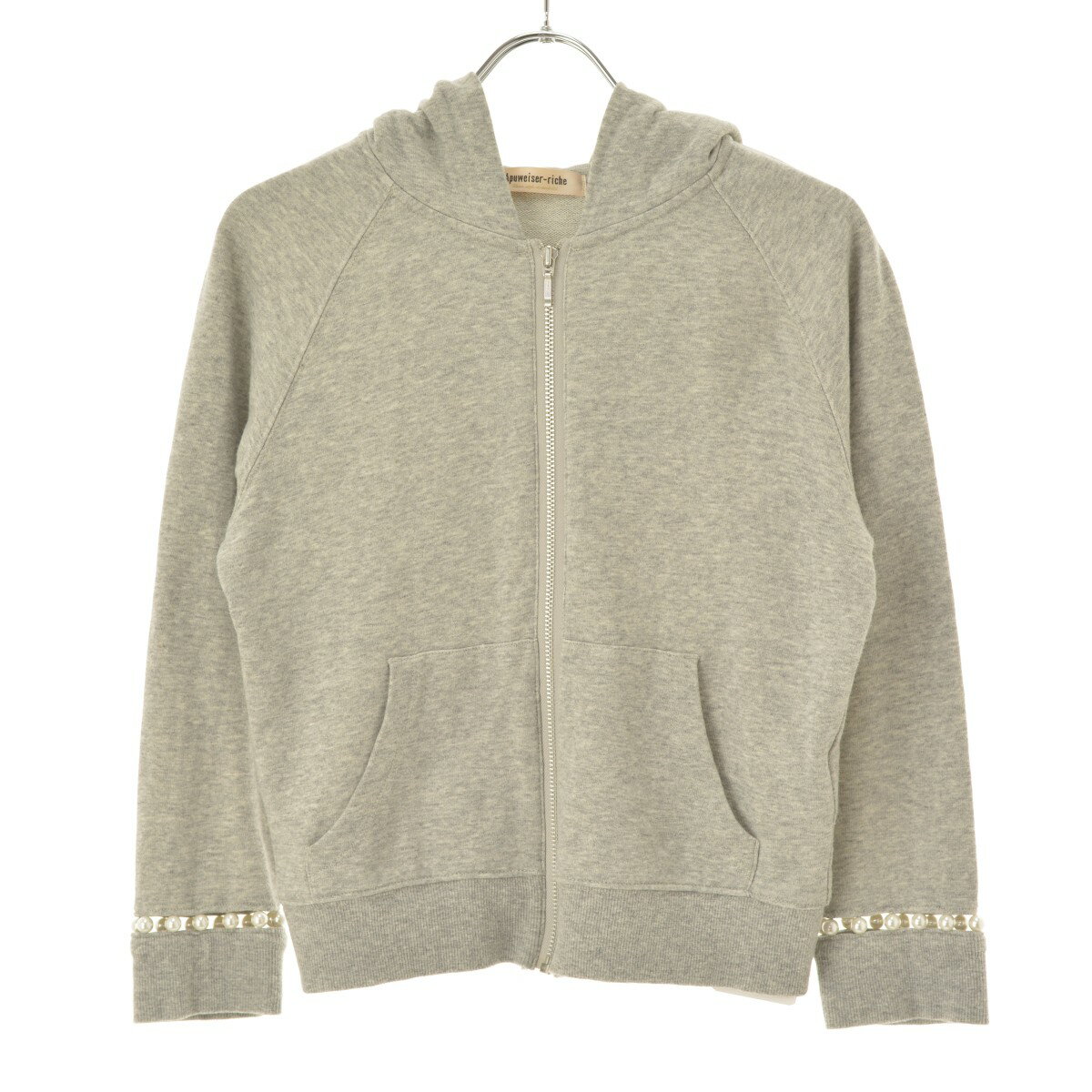 【中古】【期間限定値下げ】Apuweiser-riche / アプワイザーリッシェパール付き七分袖ジップアップスウェットパーカー【cacfahbd-l】