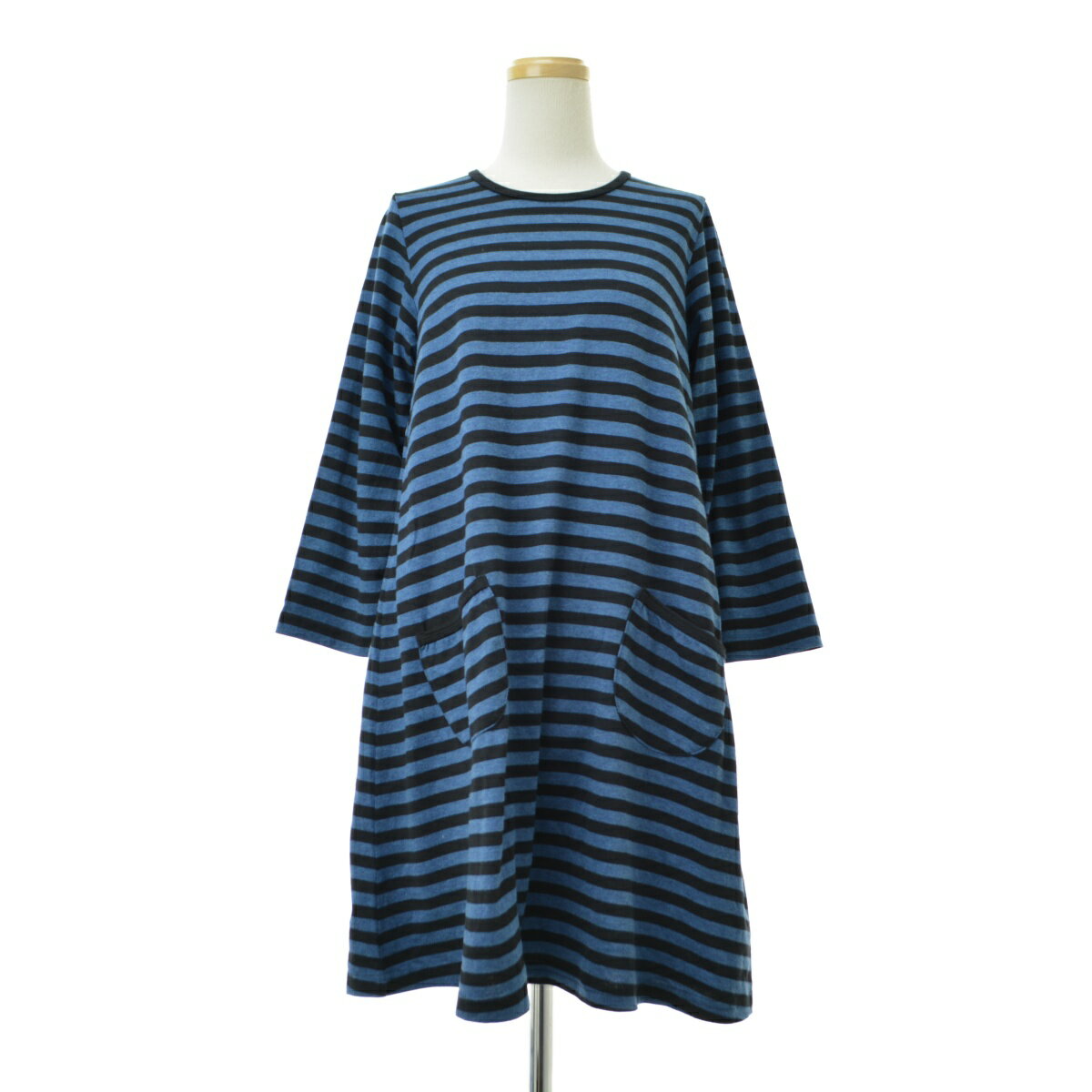 【中古】MARIMEKKO / マリメッコ52632-31589 2ポケット付ボーダー七分袖ワンピース【caceaebg-l】