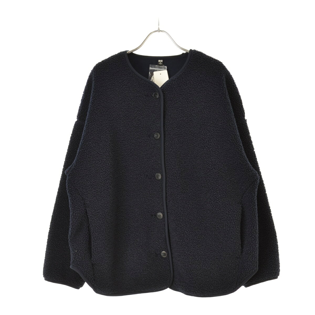 タグ付き新品 XL 黒 ユニクロ ボアフリース ノーカラー コート UNIQLO 