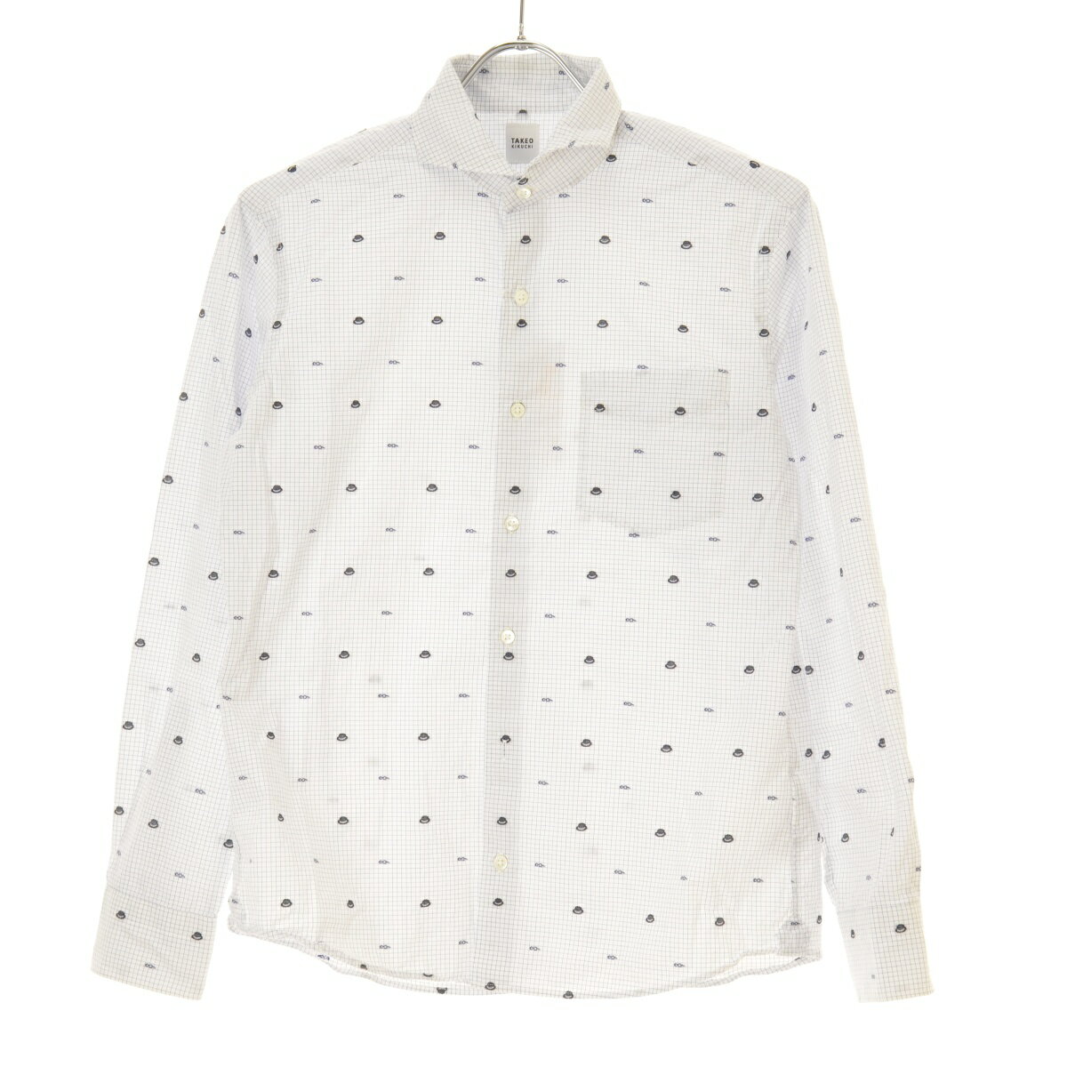 【中古】TAKEO KIKUCHI / タケオキクチハット&メガネモチーフ ジャカード チェックシャツ長袖シャツ【cacgabcb-m】