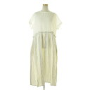 【中古】nest Robe / ネストローブ01172-1179 リネンストライプ切替ギャザーフレアロング半袖ワンピース【cacfahbg-l】